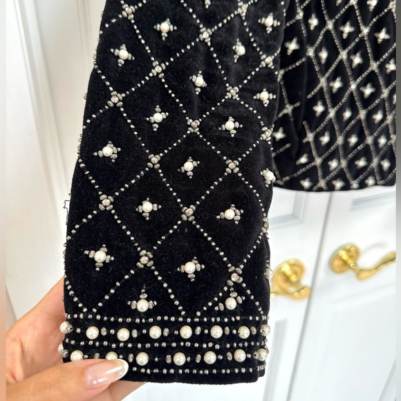 Zara Pearl and Rhinestone Velvet Encrusted Jacket - Picture 7 of 16